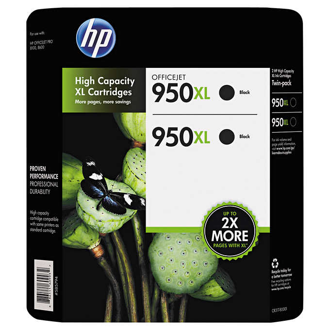 HP 950XL High Yield Ink Cartridge, Black, 2-count