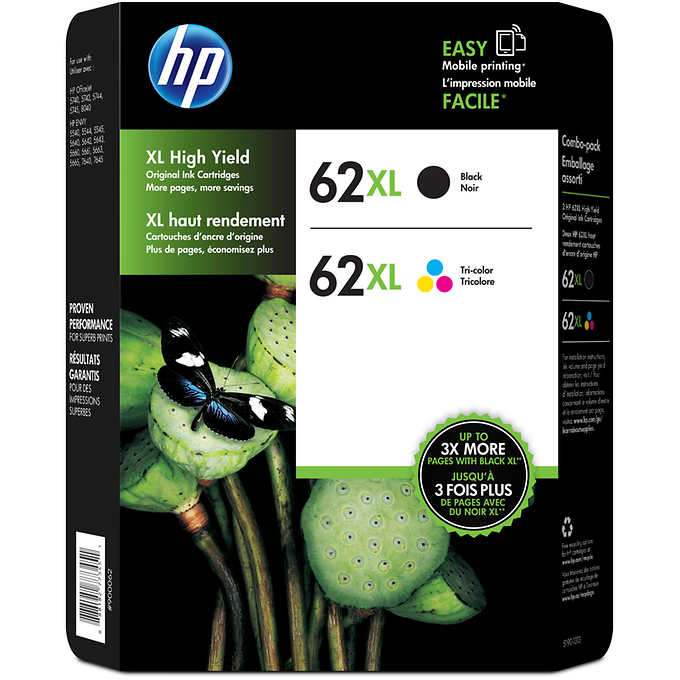 HP 62XL High Yield Ink Cartridge, Black & Multicolor, 2-count