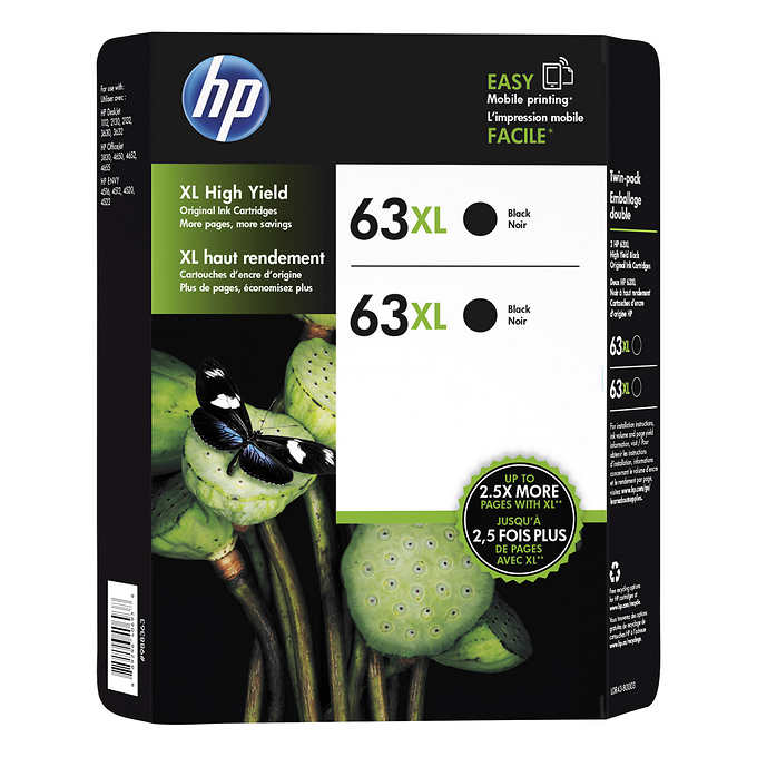 HP 63XL High Yield Ink Cartridge, Black, 2-count