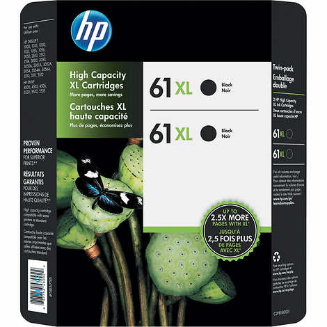 HP 61XL High Yield Ink Cartridge, Black, 2-count