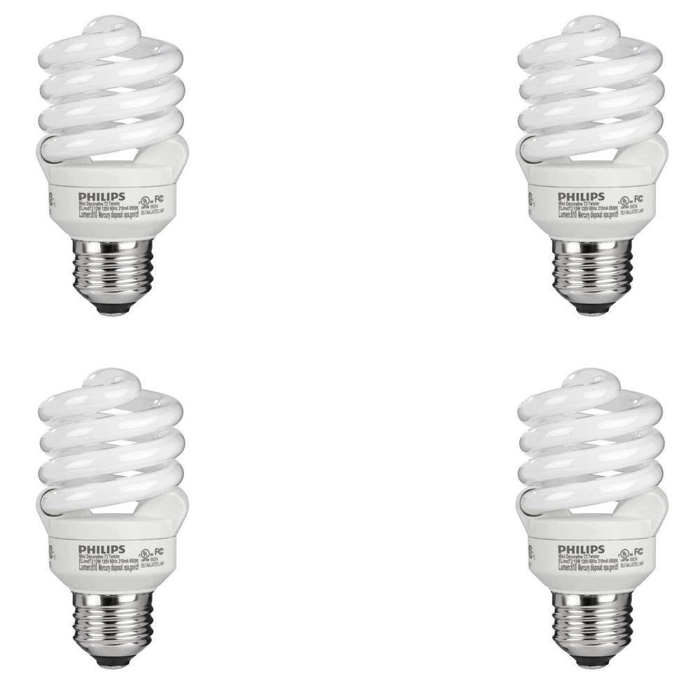 Philips CFL Light Bulb 13W T2 Twister Daylight 6500K 60 Watt Equivalent 4-Pack 