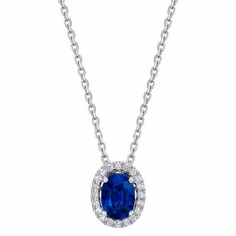 Blue Sapphire and Diamond 14kt White Gold Pendant