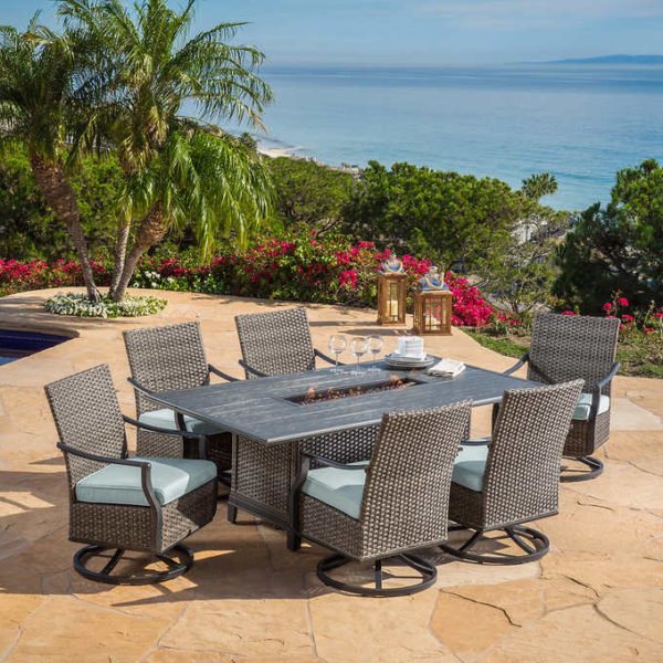 Lago Brisa 7-piece Rectangle Fire Dining Set